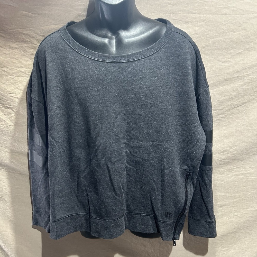 New Era Womens 2XL Pullover Sweatshirt Charcoal Gray Heather Side Zip Striped